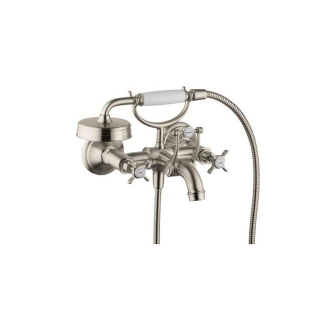 Axor Montreux 2-Handle Wall-Mounted Tub Filler with Cross Handles and 1.8 GPM Handshower in Brushed Nickel