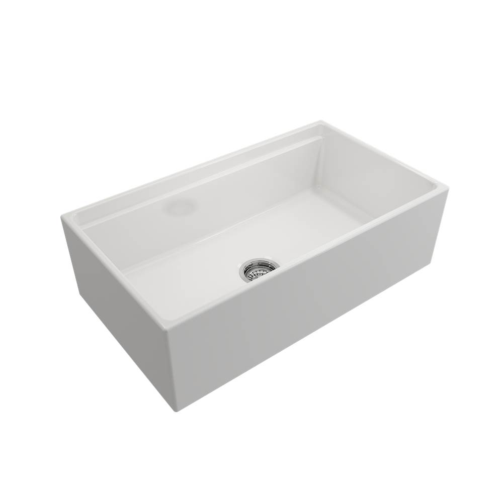 BOCCHI Contempo Step-Rim Apron Front Fireclay 33 in. Single Bowl Kitchen Sink with Integrated Work Station & Accessories in White