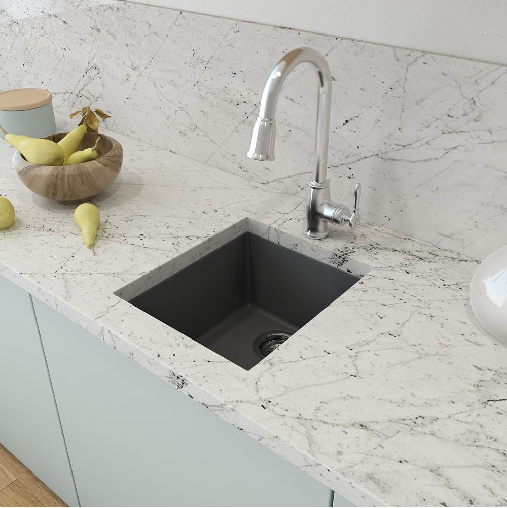 BOCCHI Campino Uno Dual Mount Granite Composite 16 in. Single Bowl Bar Sink with Strainer in Concrete Gray