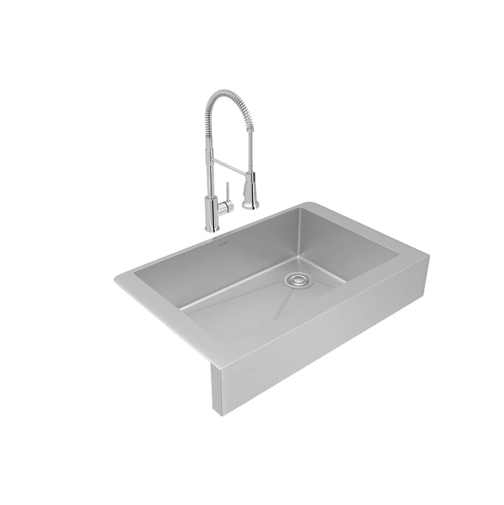 Elkay Crosstown 18 Gauge Stainless Steel 35-7/8'' x 20-1/4'' x 9'', Single Bowl Farmhouse Sink and Faucet Kit with Drain