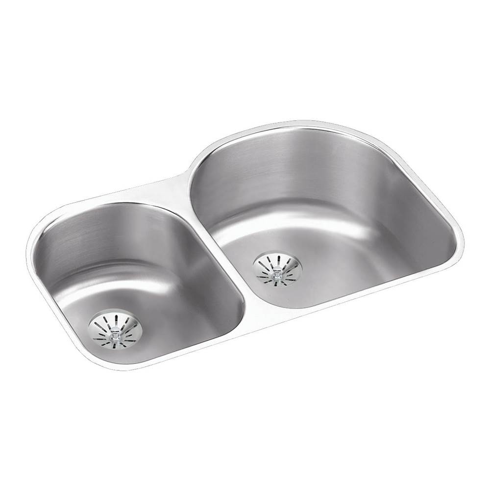 Elkay Lustertone Classic Stainless Steel 31-1/4'' x 20'' x 10'', Offset 40/60 Double Undermount Sink w/Perfect Drain