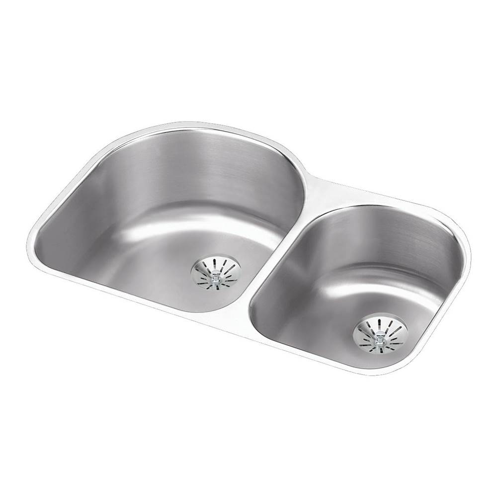 Elkay Lustertone Classic Stainless Steel 31-1/4'' x 20'' x 10'', Offset 60/40 Double Undermount Sink w/Perfect Drain