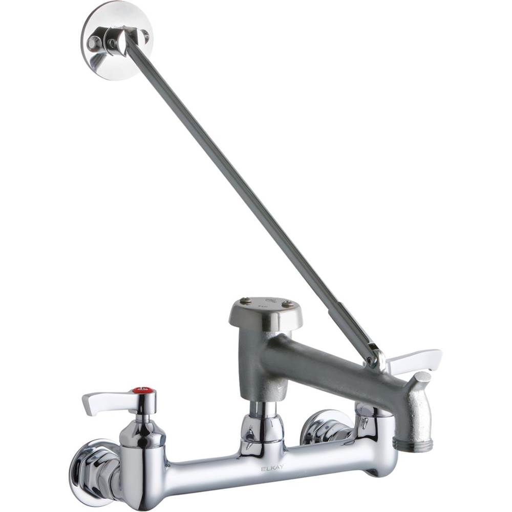 Elkay 8'' Centerset Wall Mount Faucet with 7'' Bucket Hook Spout 2'' Lever Handles 1/2in Offset Inlets Rough Chrome