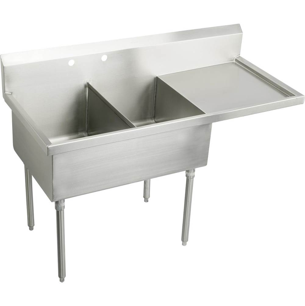 Elkay Weldbilt Stainless Steel 61-1/2'' x 27-1/2'' x 14'' Floor Mount, Double Compartment Scullery Sink with Drainboard