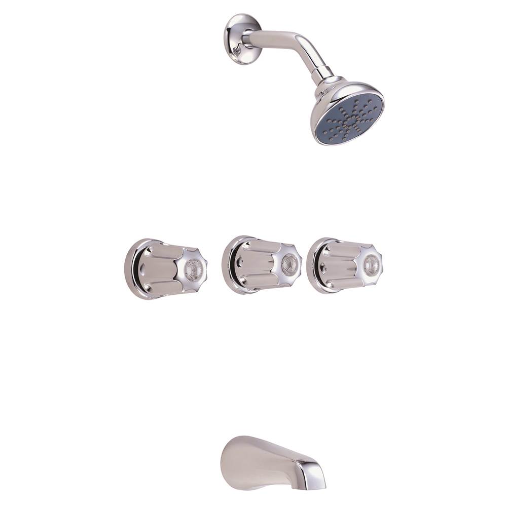 Gerber Plumbing Gerber Classics Three Metal Fluted Handle Sliding Sleeve Escutcheon Tub & Shower Fitting with Sweat Connections & Threaded Spout 1.75gpm Chrome