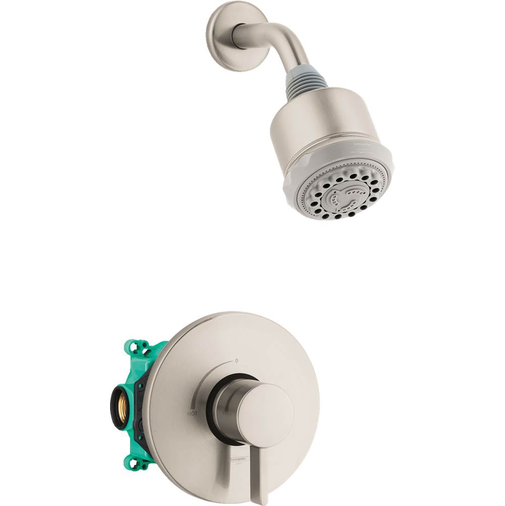 Hansgrohe Clubmaster Pressure Balance Shower Set with Rough, 2.5 GPM in Brushed Nickel