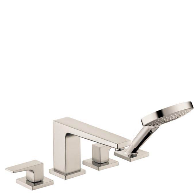 Hansgrohe Metropol 4-Hole Roman Tub Set Trim with Lever Handles and 1.75 GPM Handshower in Brushed Nickel
