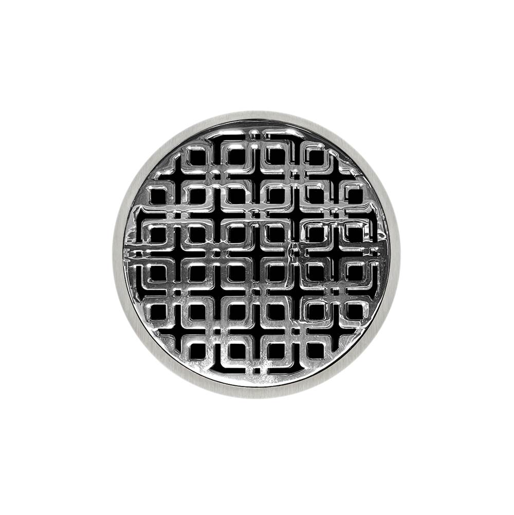 Infinity Drain 5'' Round RKD 5 Complete Kit with Link Pattern Decorative Plate in Polished Stainless with Cast Iron Drain Body for Hot Mop, 2'' Outlet