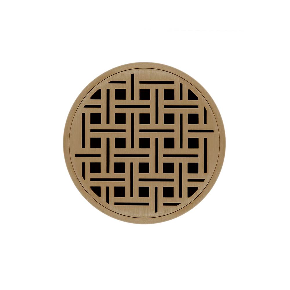 Infinity Drain 5'' Round RVD 5 Complete Kit with Weave Pattern Decorative Plate in Satin Bronze with Cast Iron Drain Body for Hot Mop, 2'' Outlet
