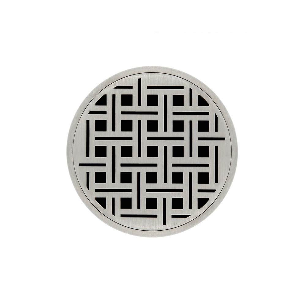 Infinity Drain 5'' Round RVD 5 Complete Kit with Weave Pattern Decorative Plate in Satin Stainless with ABS Drain Body, 2'' Outlet