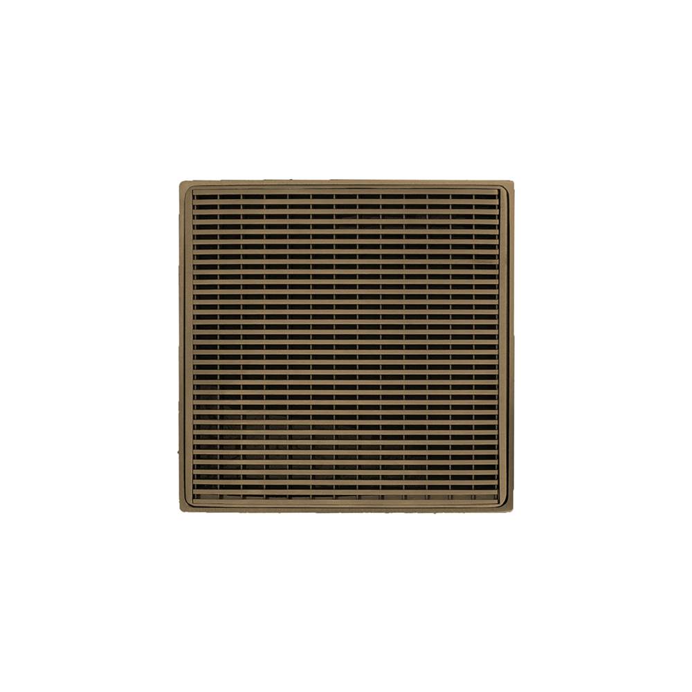 Infinity Drain 4'' x 4'' WDB 4 Complete Kit with Wedge Wire Pattern Decorative Plate in Satin Bronze with ABS Bonded Flange Drain Body, 2'', 3'' and 4'' Outlet