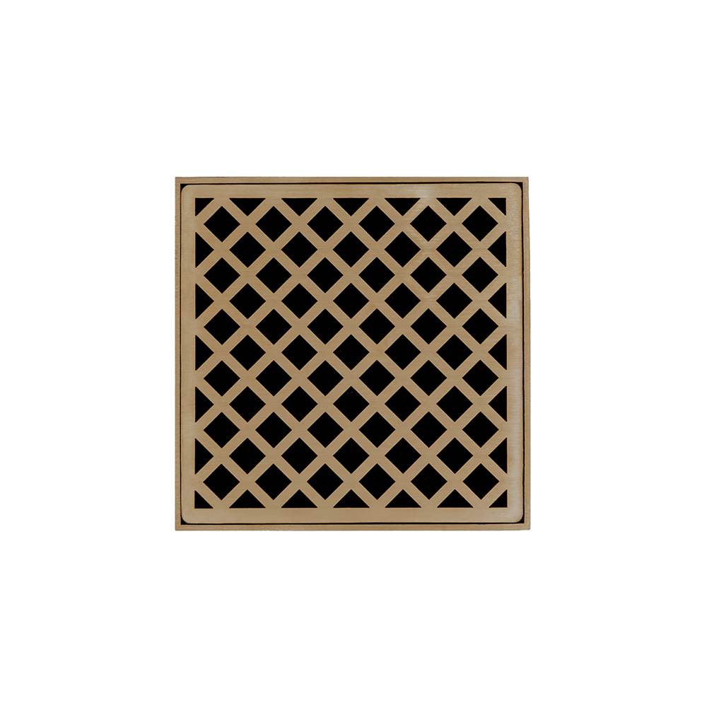 Infinity Drain 5'' x 5'' Strainer with Criss-Cross Pattern Decorative Plate and 2'' Throat in Satin Bronze for XD 5