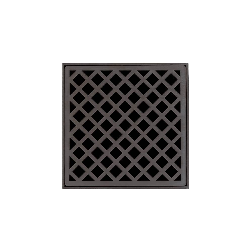 Infinity Drain 5'' x 5'' XDB 5 Complete Kit with Criss-Cross Pattern Decorative Plate in Oil Rubbed Bronze with Stainless Steel Bonded Flange Drain Body, 2'' No Hub Outlet