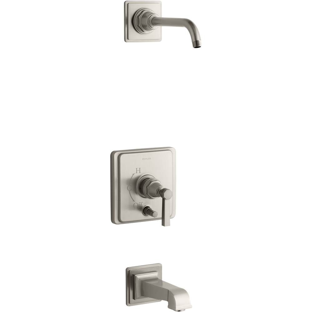 Kohler Pinstripe® Pure Rite-Temp® bath and shower trim set with push-button diverter and lever handle, less showerhead