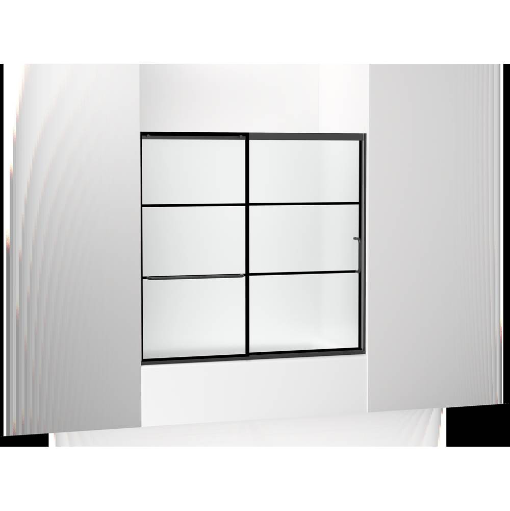 Kohler Elate™ Sliding bath door, 56-3/4'' H x 56-1/4 - 59-5/8'' W with heavy 5/16'' thick Frosted glass with rectangular grille pattern