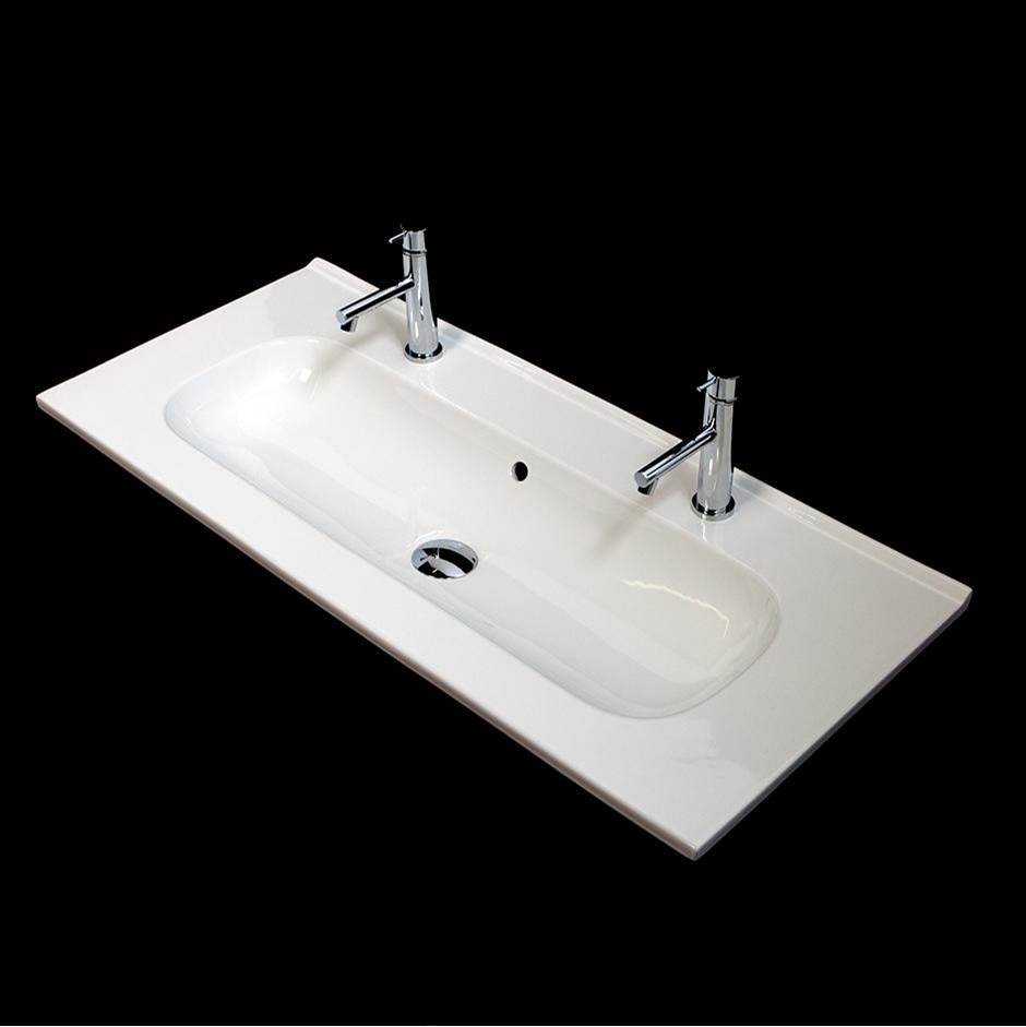 Lacava Vanity top porcelain Bathroom Sink with overflow and long bowl for two faucets W:40''