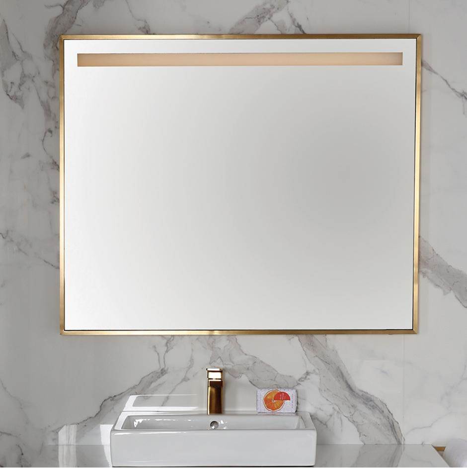 Lacava Wall-mount mirror in wooden or metal frame with LED light behind sand blasted frosted section on top. W:53'', H:34'', D: 2''.