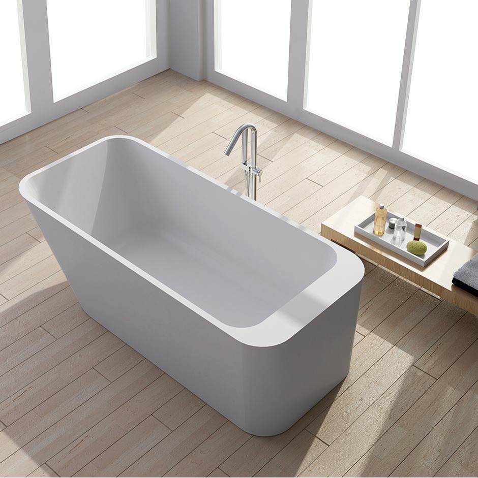 Lacava Free standing soaking bathtub made of white solid surface with overflow and solid surface pop up drain water capacity 84.