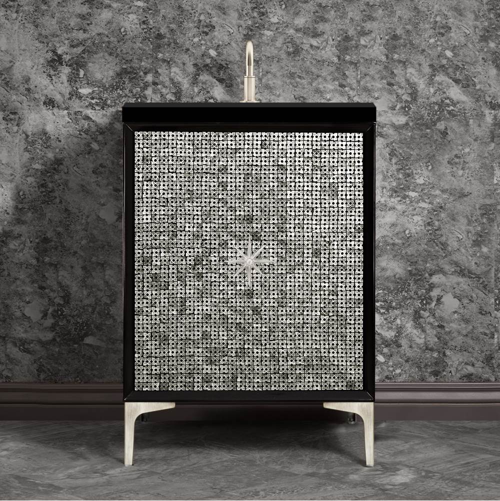 Linkasink Mother of Pearl with 3'' Satin Nickel Star Hardware, 24'' Wide Vanity, Black, 24'' x 22'' x 33.5'' (without vanity top)