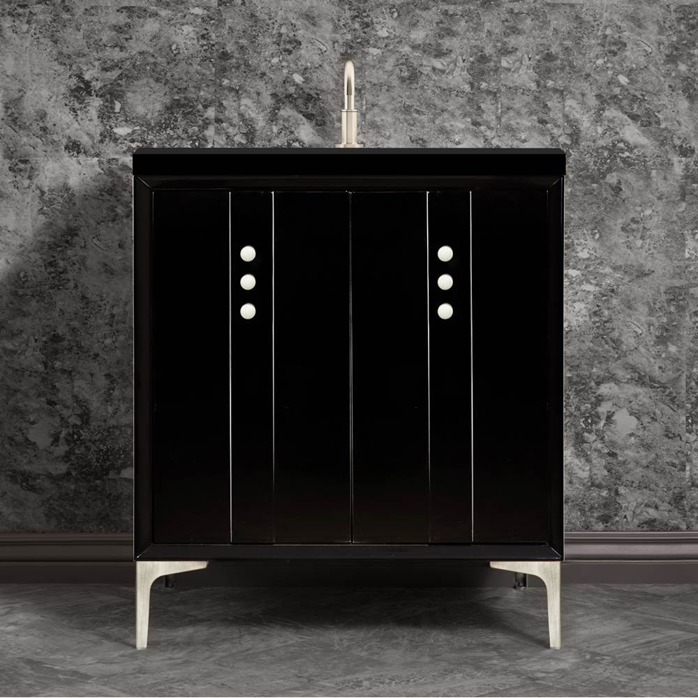 Linkasink Tuxedo 30'' Wide Black Vanity with Satin Nickel Buttons and Hardware, 30'' x 22'' x 33.5'' (without vanity top)