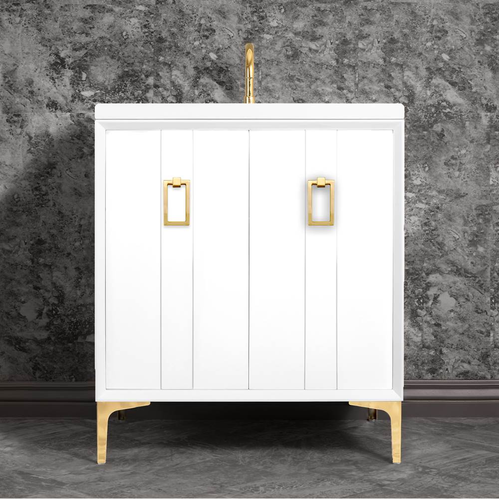Linkasink Tuxedo 30'' Wide White Vanity with Polished Brass Coach Pull and Hardware