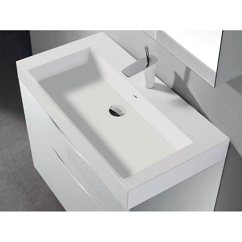 Madeli 18''D-Trough 48''W Solid Surface , Sink. Glossy White. 1-Bowl, Single Faucet Hole. W/Overflow, Basin Depth: 5-3/4'', 47-7/8'' X 18-1/8'' X 4-1/2''