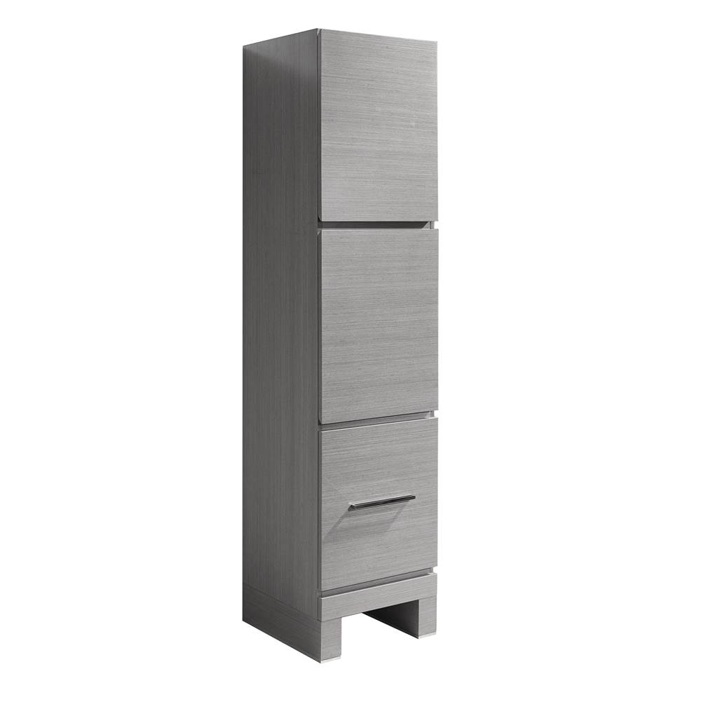 Madeli 18''W Vicenza Linen Cabinet, Ash Grey. Free Standing, Left Hinged Door. Polished, Chrome Handle(X1)/Leg Plates(X2), 18'' X 18'' X 76''