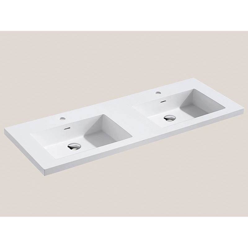 Madeli Urban-22 48''W Solid Surface, Top/Basin. Glossy White.2-Bowls, 8'' Widespread. W/Overflow, Basin Depth: 5-3/4'', 47-7/8'' X 22-3/16'' X 2''