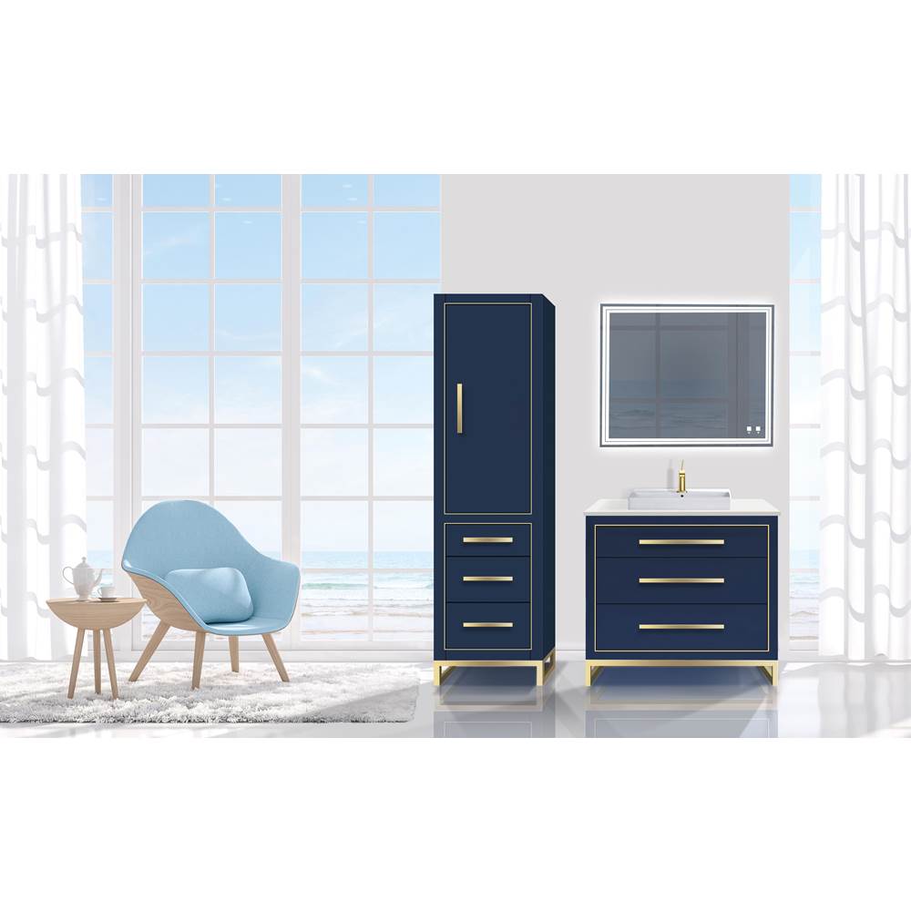 Madeli 20''W Estate Linen Cabinet, Sapphire. Free Standing, Right Hinged Door. Matte, Black Handle(X4)/C-Base(X1)/Inlay, 20'' X 18'' X 76''