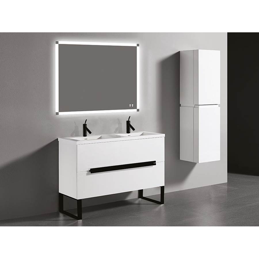Madeli Soho 48''. White, Free Standing Cabinet.2-Bowls, Polished Nickel Handles (X2), L-Legs (X4), 47-5/8''X18''X33-1/2''