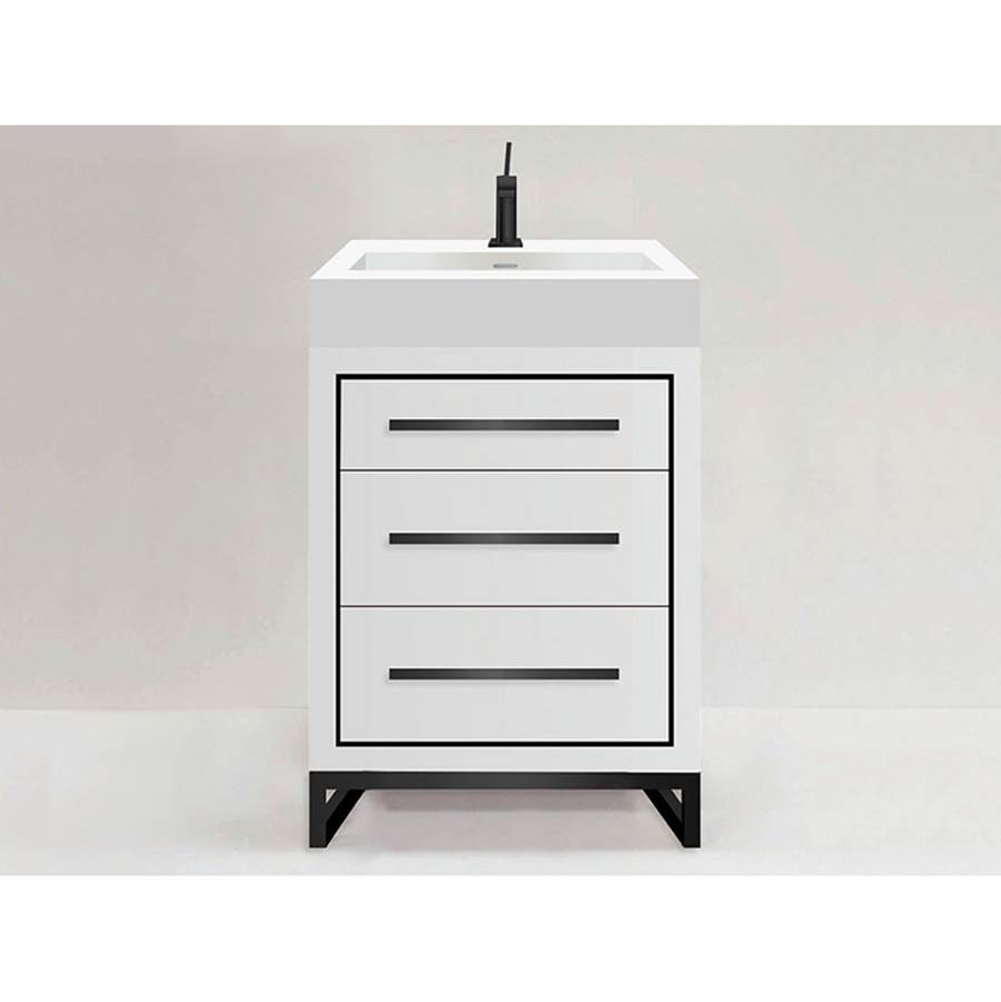 Madeli Estate 24''. White, Free Standing Cabinet, Polished Nickel, Handles(X3)/S-Legs(X2)/Inlay, 23-5/8''X 22''X33-1/2''