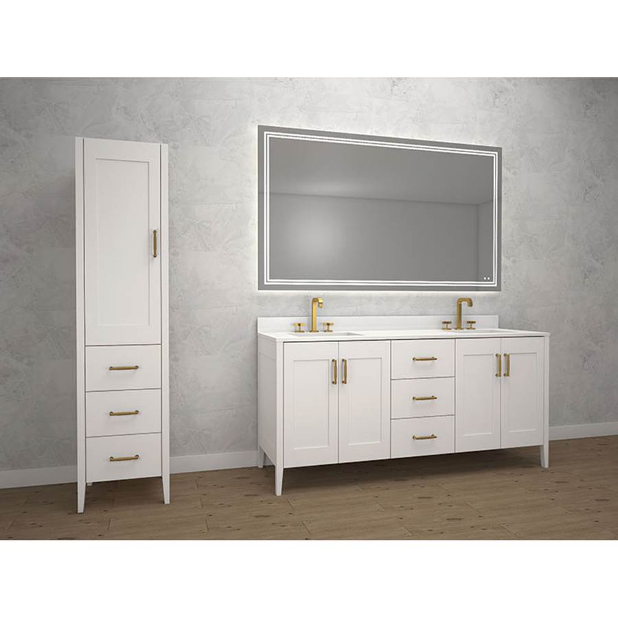 Madeli 18''W Encore Linen Cabinet, White. Free Standing, Left Hinged Door, Polished Nickel Handles (X4), 18'' X 18'' X 76''