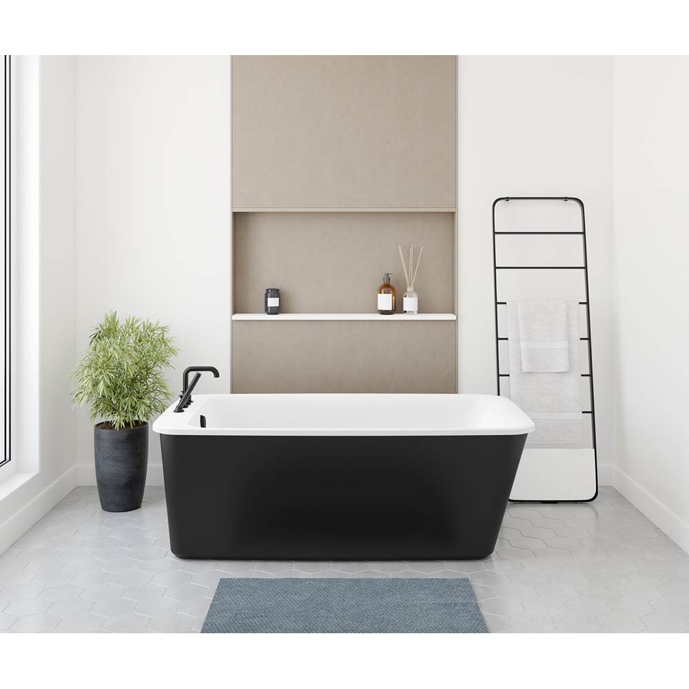 Maax Lounge AcrylX Freestanding End Drain Bathtub in White with Black Skirt
