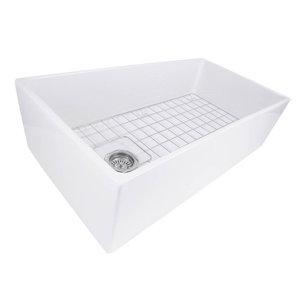 Nantucket Sinks 36 Inch Farmhouse Fireclay Sink with Offset Drain and Grid